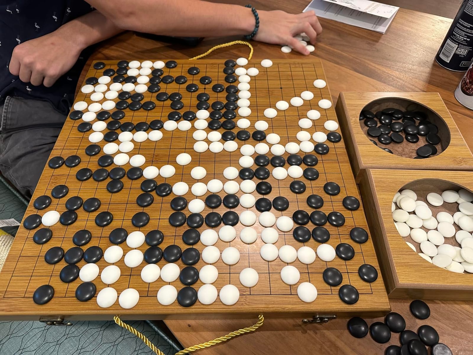19 x19 Folding Go Game Set Board with Bamboo Bowls and Imitation Jade Go Pieces customer photo 1