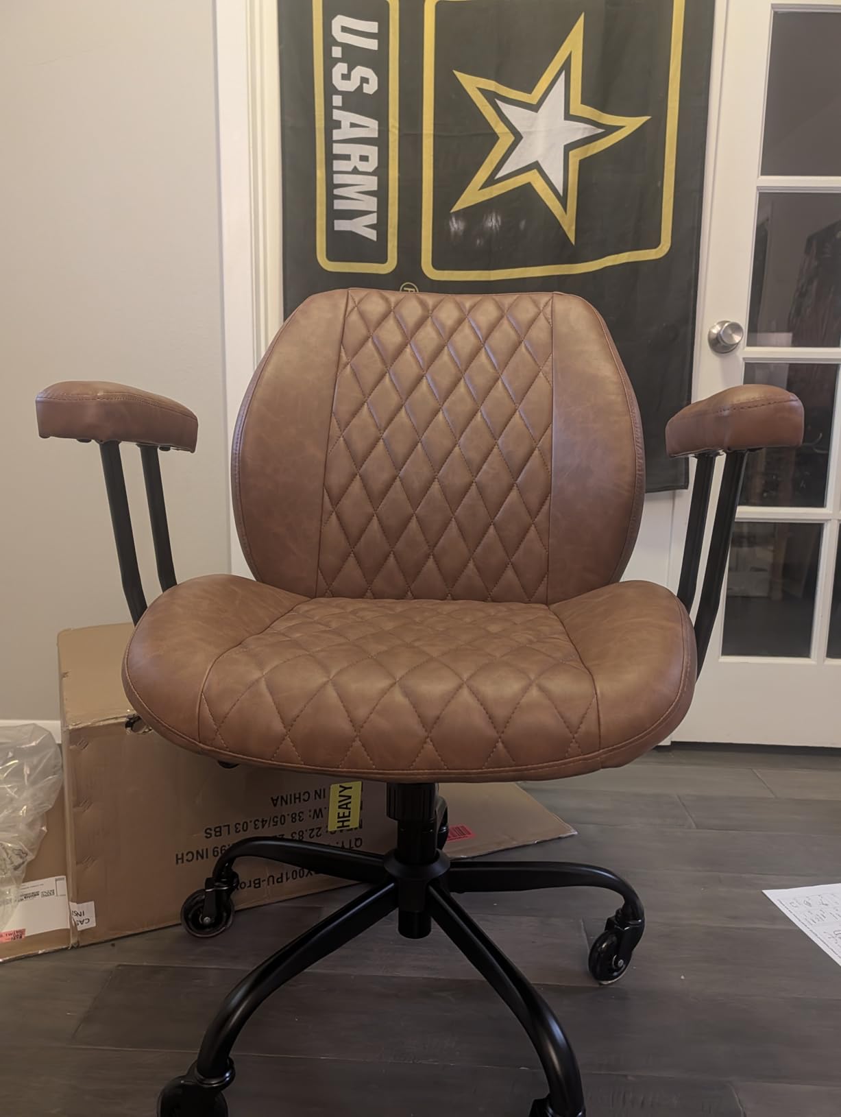 YFO Home Office Desk Chair Office Rubber Casters Ergonomic Computer Chair with Lumbar Support Adjustable Height Rolling Swivel Executive Task Armrests Chair, Brown Leather customer photo 2