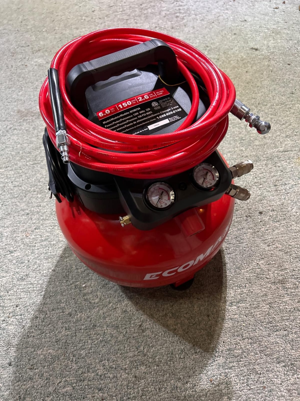ECOMAX Air Compressor 6 Gallon 150 PSI Pancake Portable Oil-free Tank with 10 PCS Accessories Kit customer photo 2