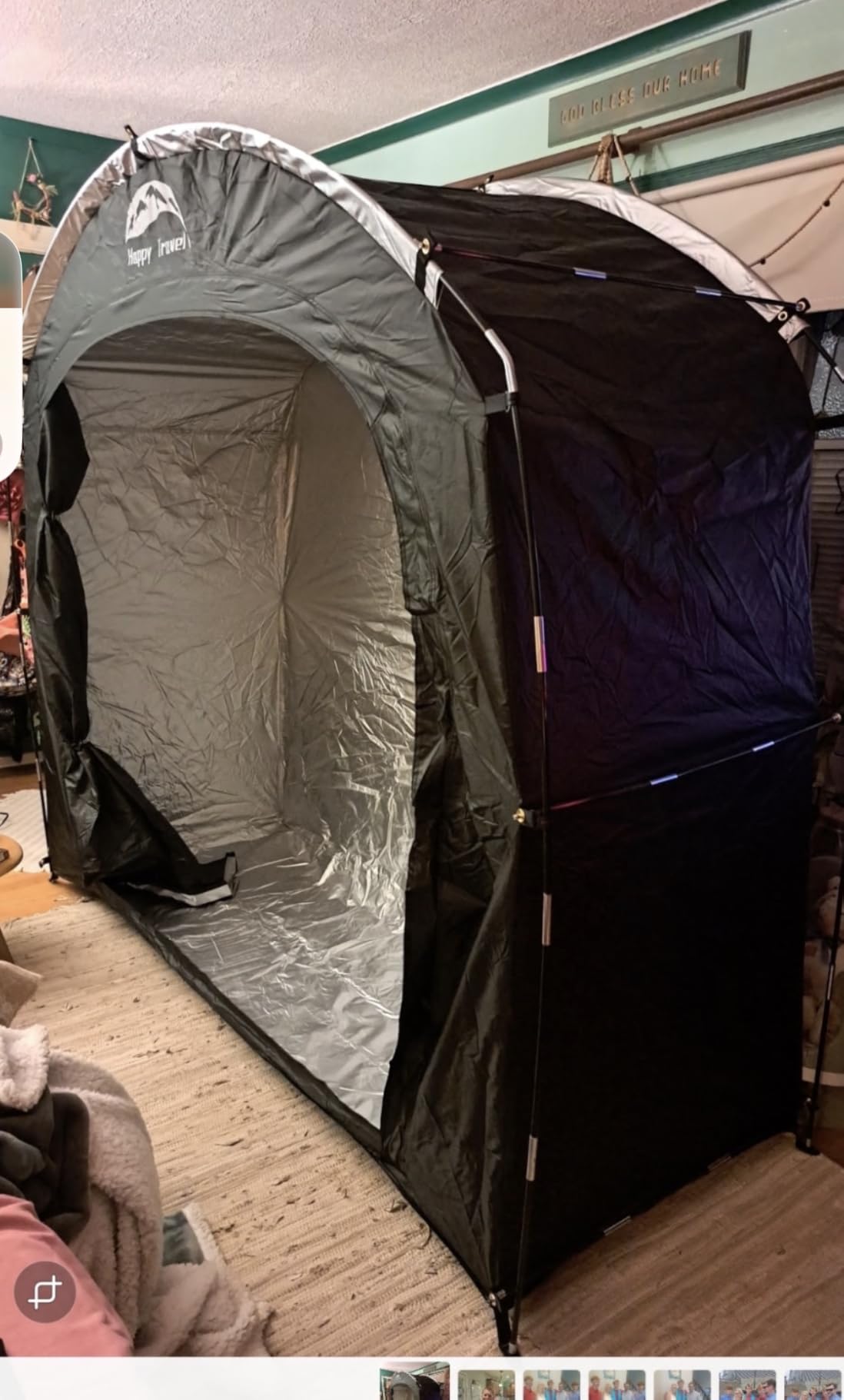 Happy Travel Bike Storage Shed Tent, Waterproof Portable Bicycle Cover with 30% More Top Storage Space for 2/3/4/5 Bikes,Clips Easy Setup Outdoor Sheds Shelter for Motorcycle, Garden Tools, Lawn Mower customer photo 2