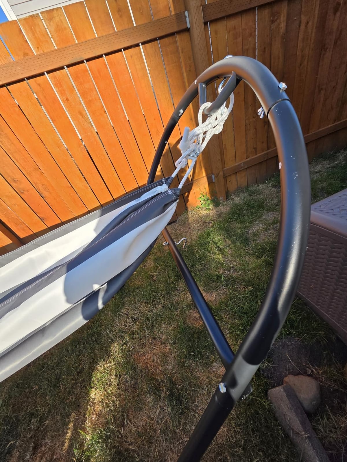 SUNCREAT Universal Steel Outdoor Hammock Stand Only, Heavy Duty, Weather-Resistant Hammock Stand for Outside, Fits 9.5 to 14 Feet Long Hammock, 475-Pound Capacity, Patent Pending, Black customer photo 1