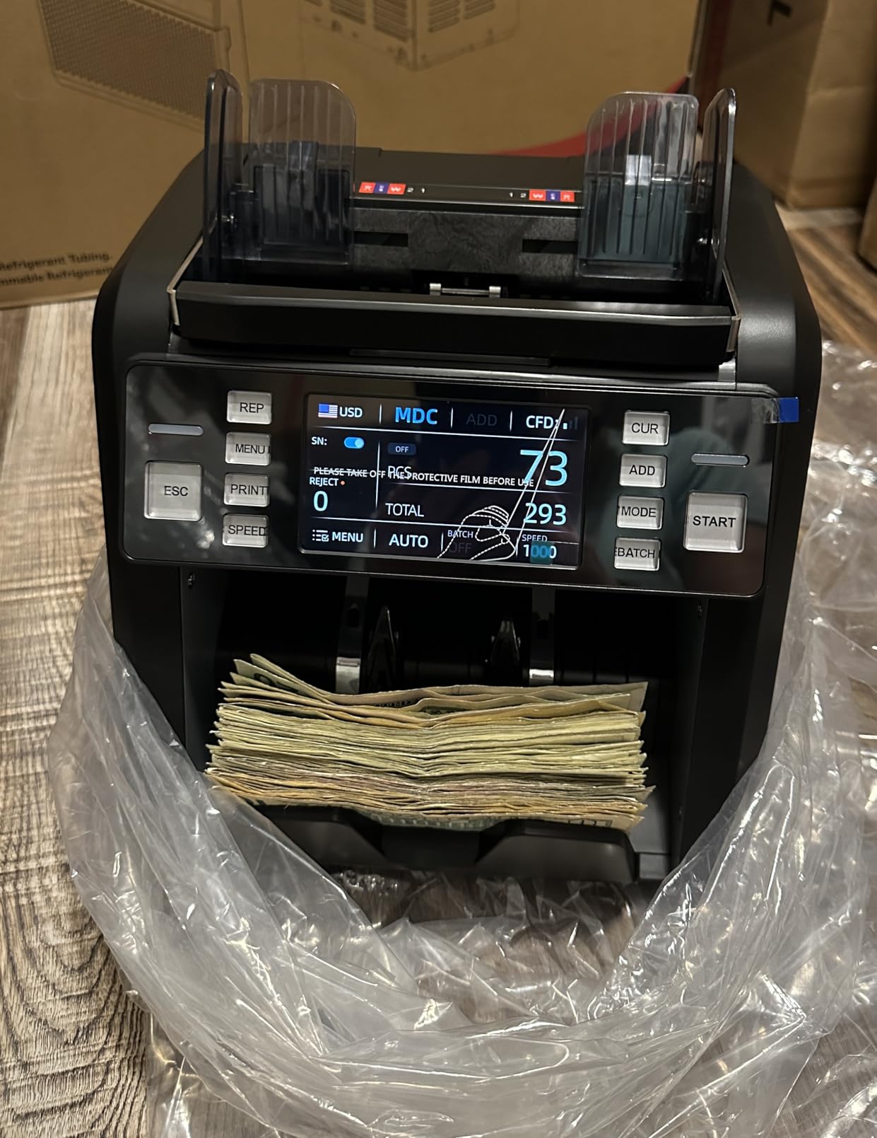 Aneken Mixed Denomination Money Counter with Counterfeit Detection, Touch Screen, and 2CIS/UV/MG/IR/DD/DBL/HLF/CHN, Value and Mixed Counting for Accurate Cash Counting, Gray customer photo 1