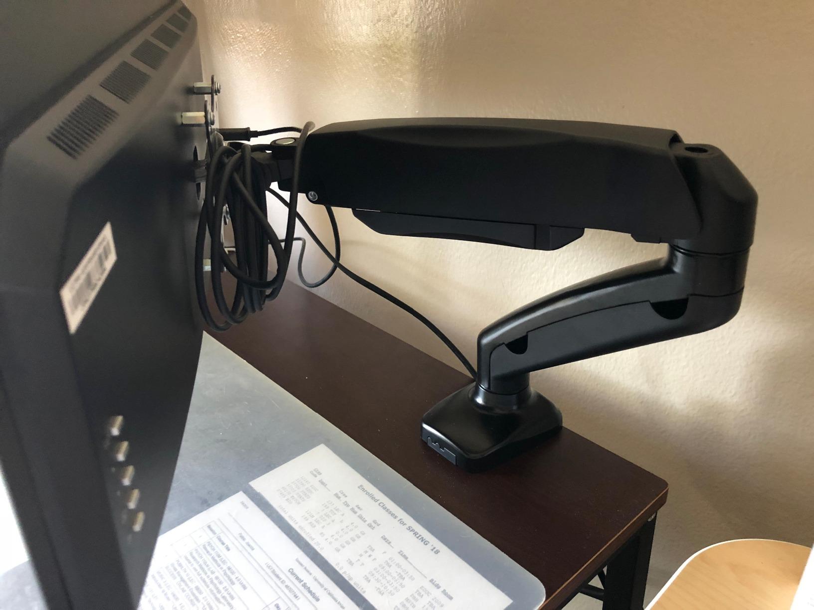 ONKRON Heavy Duty Monitor Arm for 17-57 Inch Screens up to 59.4 lbs, Ultrawide Screen Mount with Adjustable Gas Spring, VESA 75x75-200x200, Single Arm Monitor Mount for Desk, Clamp & Grommet Black customer photo 2