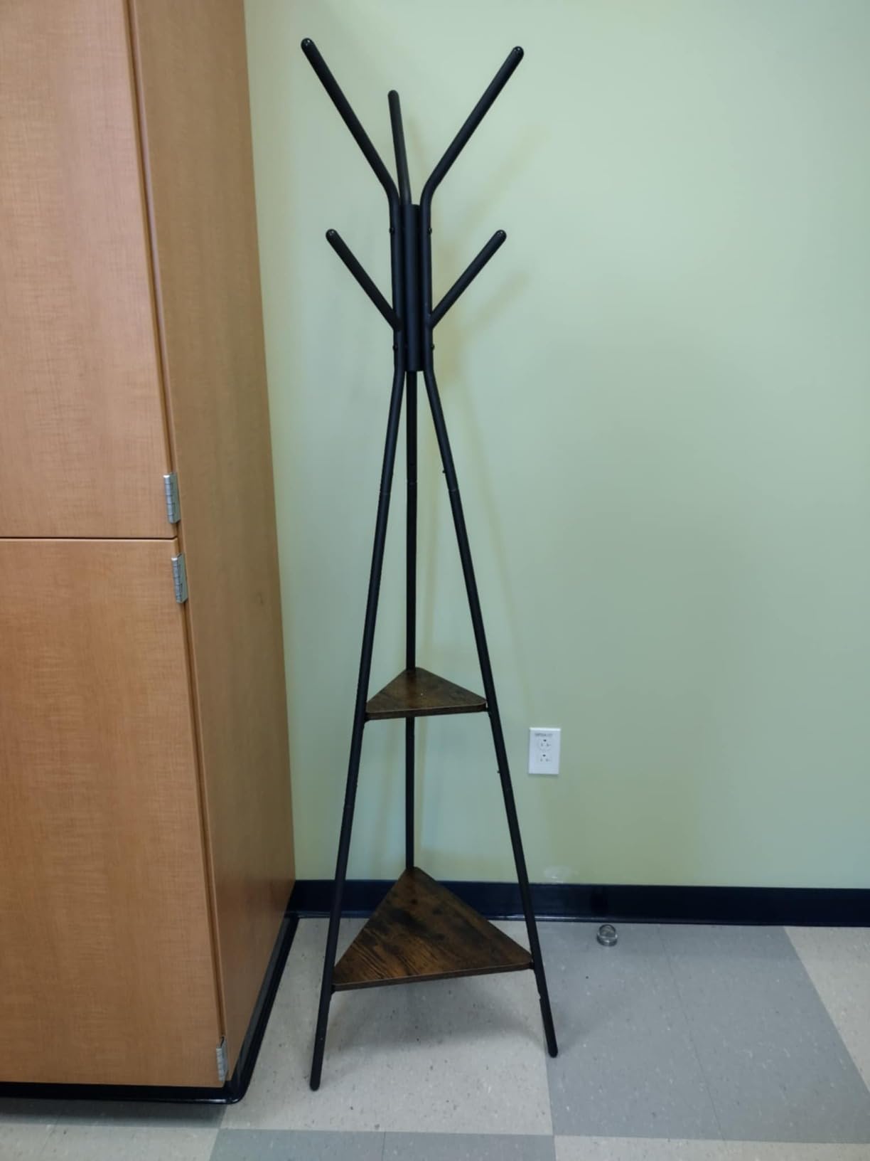 VASAGLE Coat Rack, Coat Stand with 3 Shelves, Hall Tree Free Standing with Hooks for Scarves, Bags, Umbrellas, Steel Frame, Industrial Style, for Entryway, Living Room, Charcoal Gray ULCR080B03 customer photo 1