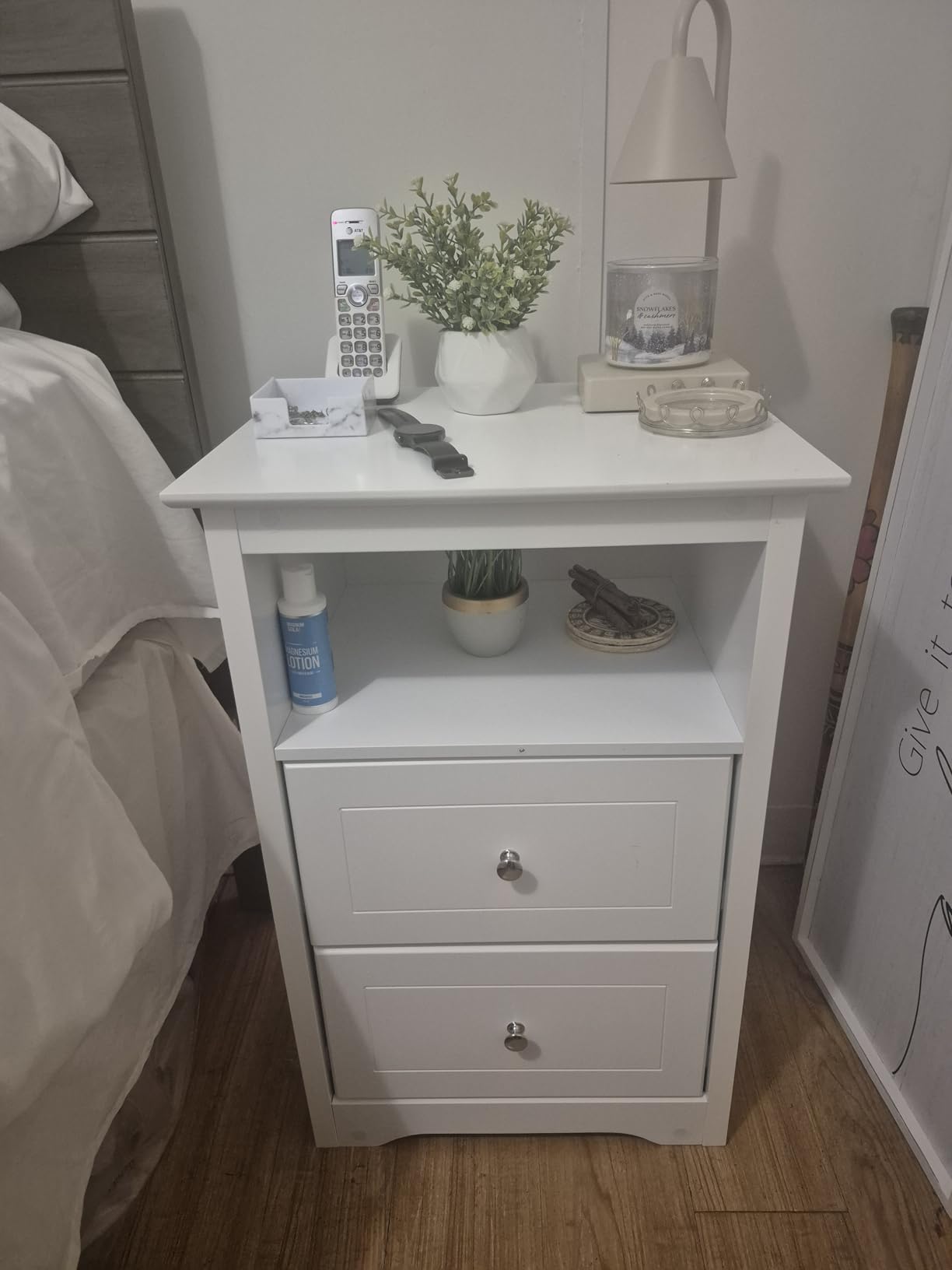 Yaheetech Tall Nightstands Set of 2 for Bedroom with Storage Drawers, White | Bedside Tables for High or Platform Beds, End Tables for Living Room, Two Deep Drawers, Open Shelf, 19