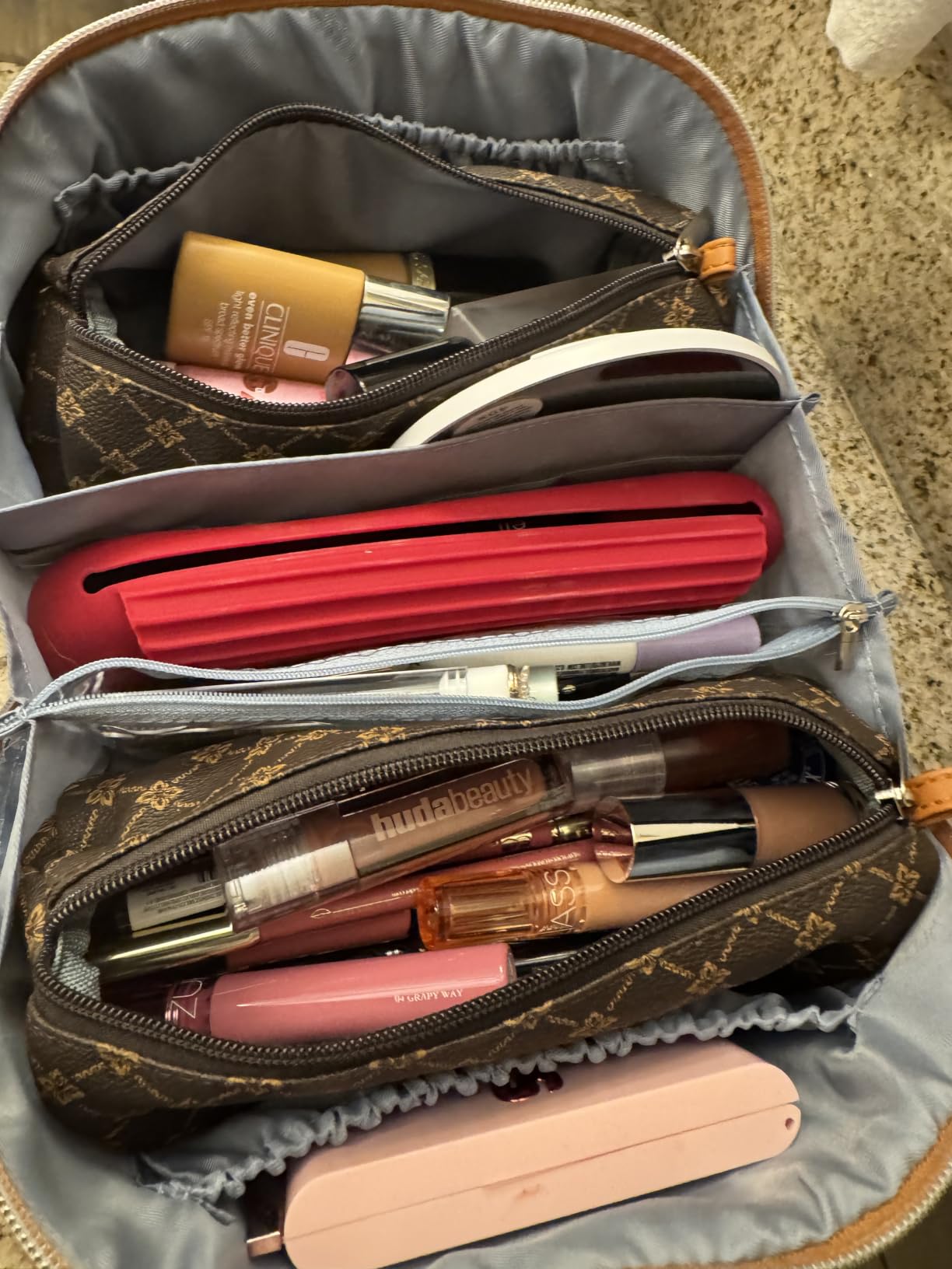 BOYATU Travel Makeup Bag Cosmetic Bags for Women: 3-Piece Make up Bag Set | Holds Up to 20 3.4-oz Bottles | 180° Open-Flat Toiletry Bag Organizer customer photo 1
