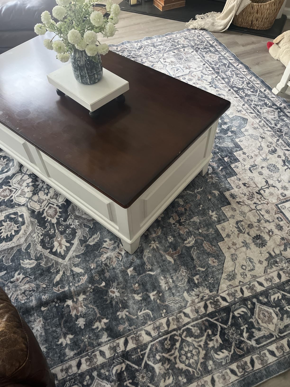 AMADA HOMEFURNISHING 8x10 Washable Area Rug, Low-Profile with Non-Slip Backing & Durable Edge Binding, Vintage Large Rugs for Living Room, Bedroom, Dining Room, Blue customer photo 1