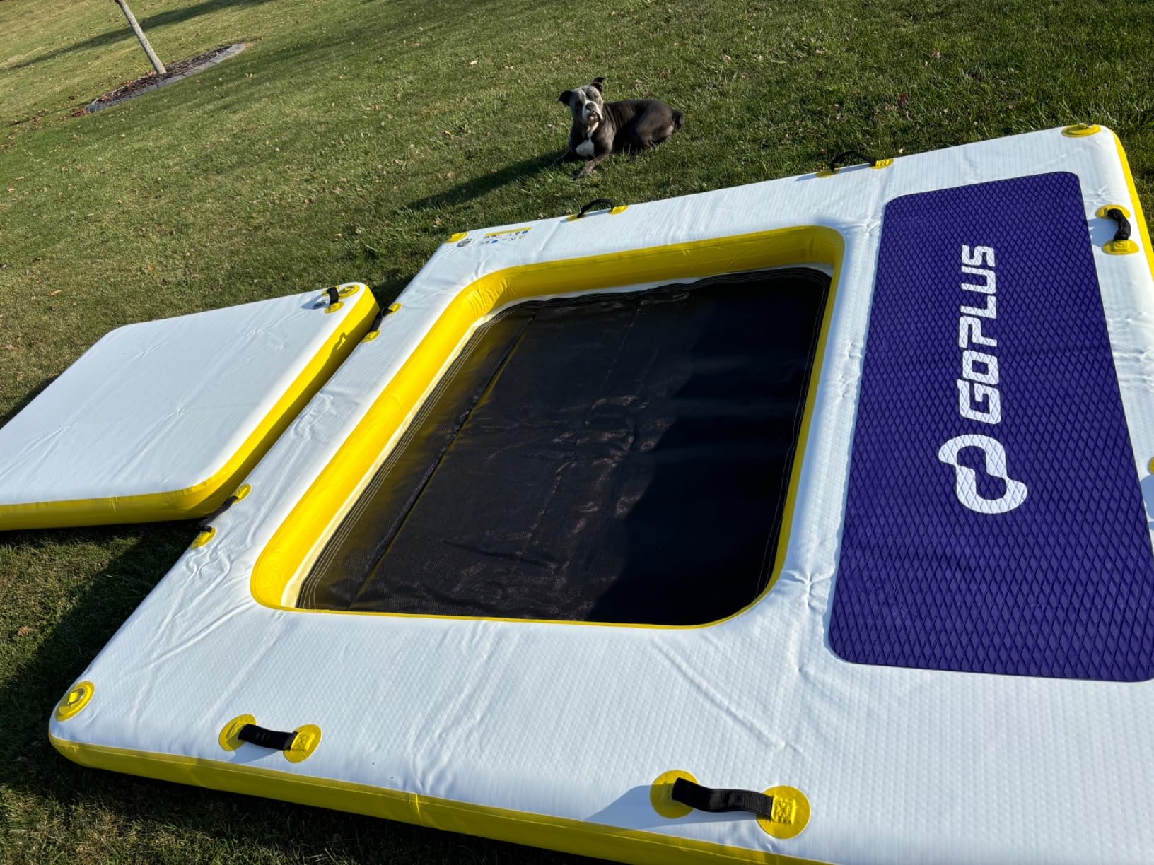 Goplus Inflatable Floating Dock, 8FT x 8FT x 6 Inch Thick Swim Dock Platform w/Mesh Swim Area, Non-Slip Pad, Portable Bag, Water Mat Raft for Lake, Beach, River, Pool customer photo 1