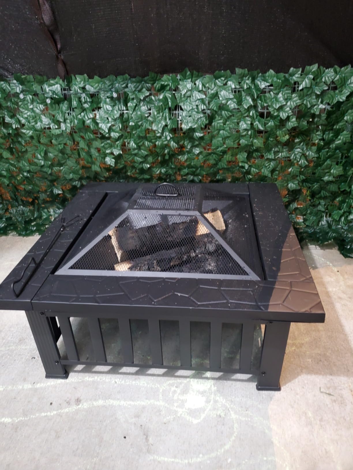 EcoNook 32 inch Square Outdoor Fire Pit Table with Spark Screen Wood Burning Fire Pit with Fire Poker 3-in-1 Multipurpose Firepits for Outside Fireplace for Yard Garden Patio customer photo 1
