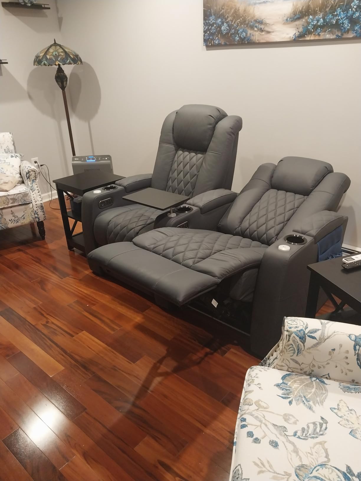 comfiroom Top-Grain Leather Home Theater Seating, Dual-Motor Power Recliner | Classic Series Black Zero Gravity Motorized Theater Chair with USB-C Charging, Adjustable Headrest, Tray Table, Row of 1 customer photo 1