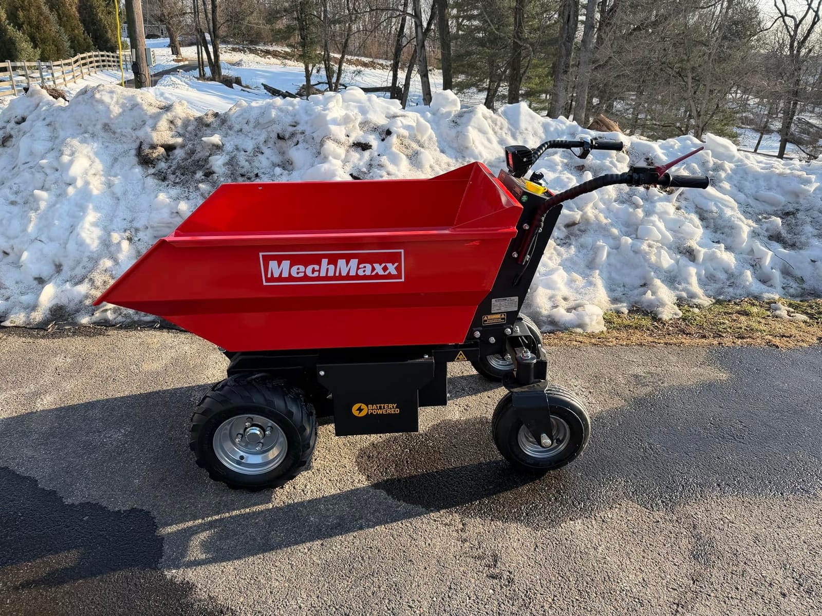 MechMaxx 1100Lb Loading 48V Battery Powered Wheel Barrow Electric Dumper Cart with 30W Light, Hydraulic Tipping, 1000W Brushless DC Motor, LED Display Screen, Model EH50 Red customer photo 1