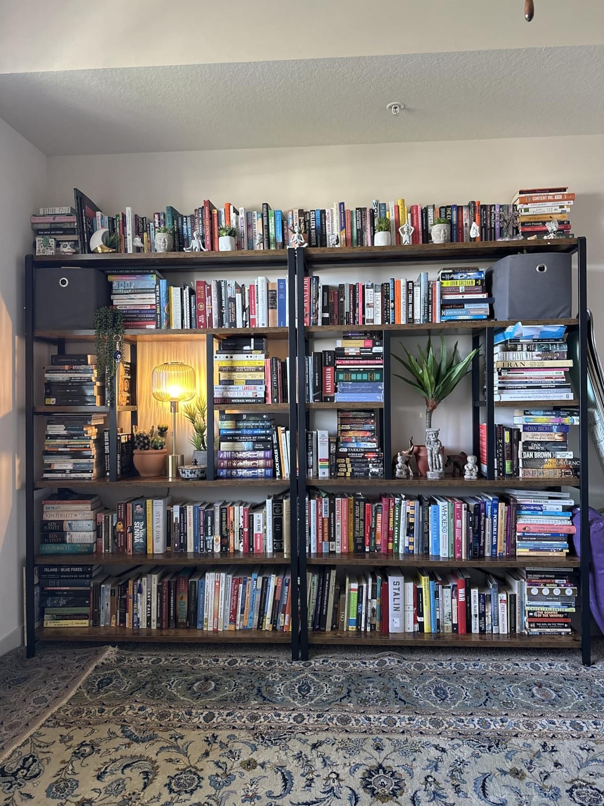 LVB 6 Tier Industrial Bookshelf for Bedroom Living Room Office, Walnut | Modern Wood and Metal Tall Bookshelf, Farmhouse Large Wide 6 Shelf Etagere Bookcase, Vertical Display book shelves customer photo 1