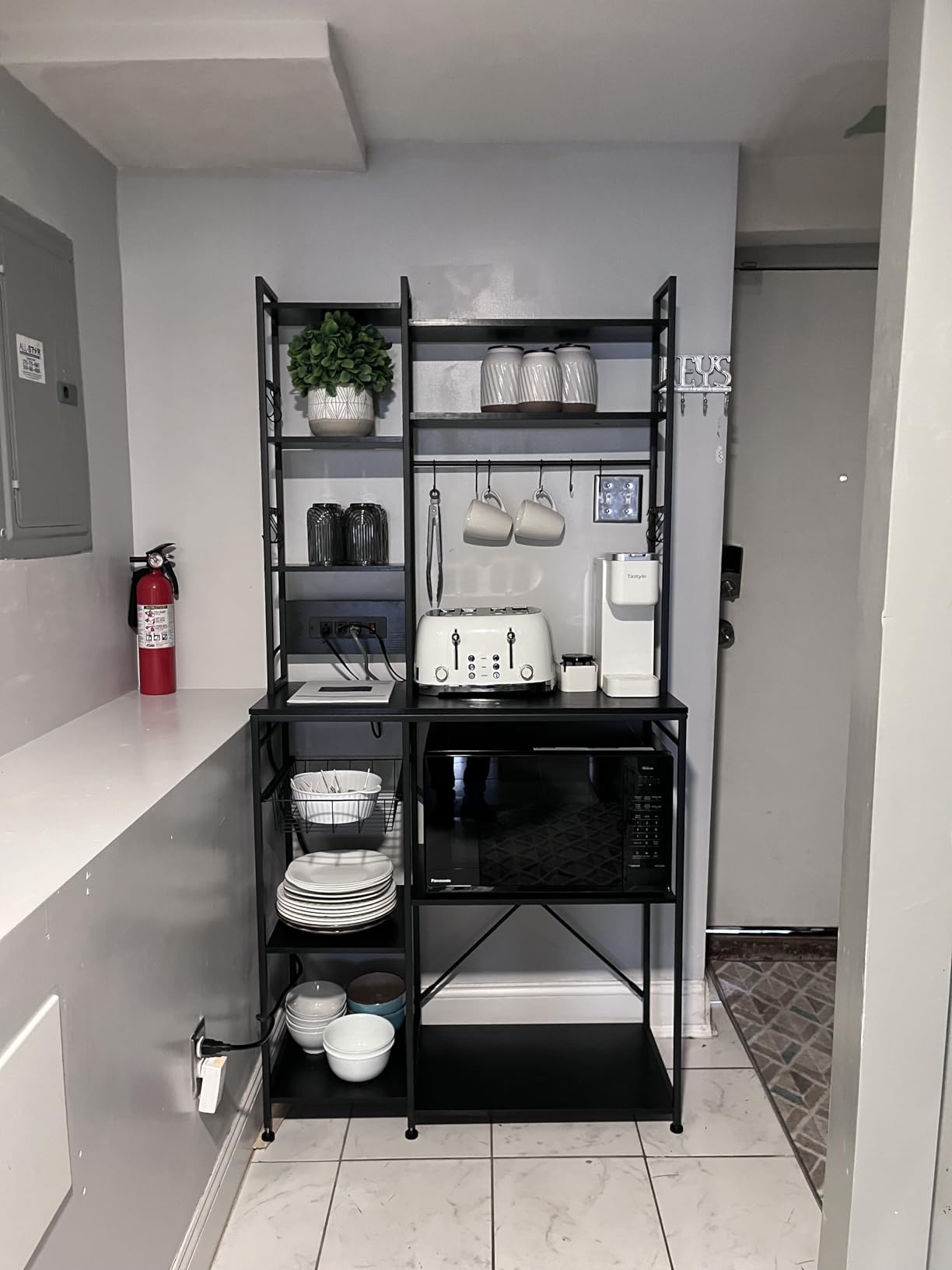 SNTD 6-Tier Bakers Rack with Power Outlets, 36 x 14.6 x 72 in, Rustic Brown | Large Capacity for Small Appliances, Stable Metal Frame with Wood Shelves, Pull-Out Basket, 14 Hooks customer photo 2