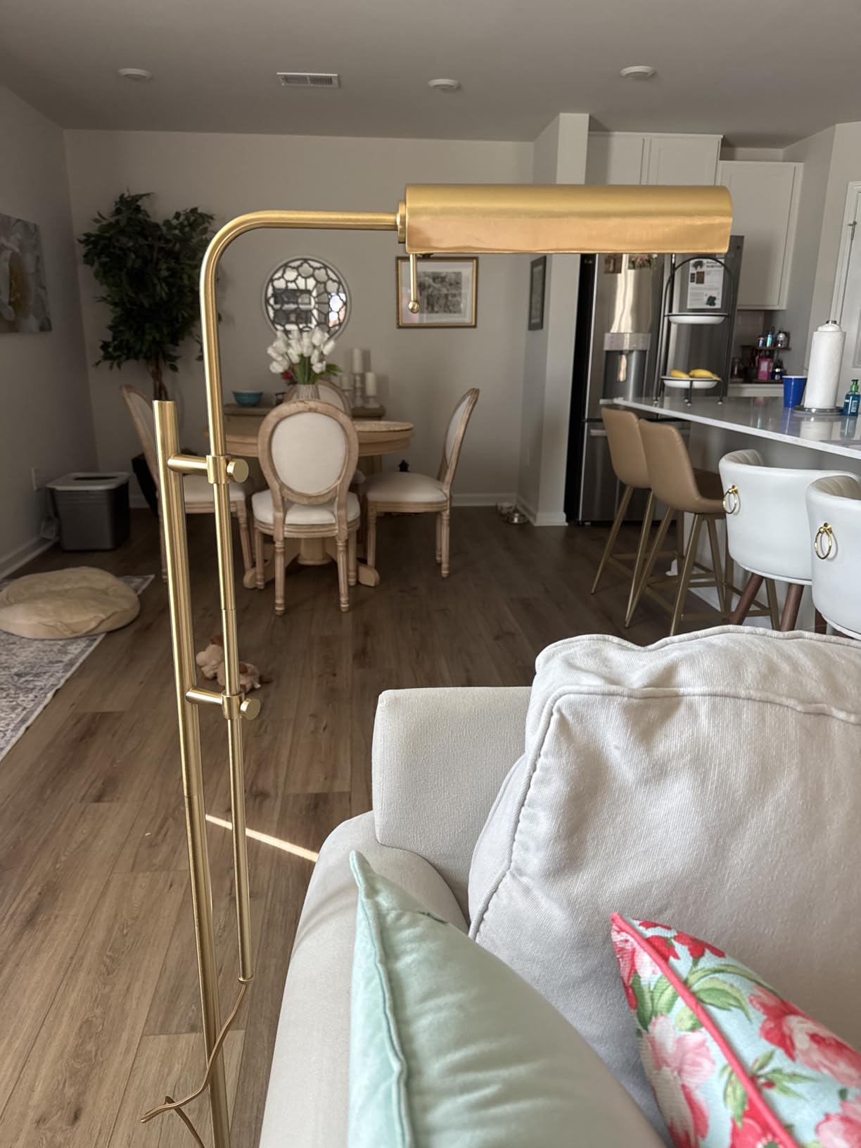 O'Bright Cedric Adjustable Pharmacy Floor Lamp - Industrial Design for Reading, Crafting, Work - 10W LED, Height 45-61 inches - Ideal for Living Room, Bedside, Office - Antique Brass (Gold) customer photo 2