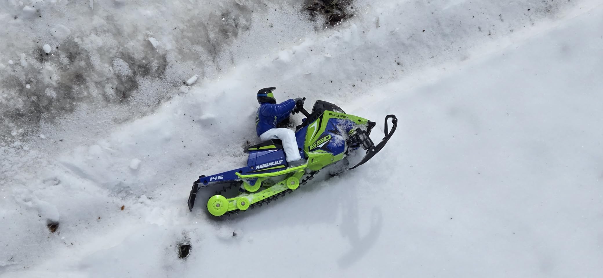 NKOK Polaris Switchback Assault RC Snowmobile - 1:10 Scale, (Green/Blue) | 2 Ski Sets for Year-Round Fun, All-Terrain Performance (Snow, Dirt, Grass, Sand & Pavement), Full Suspension, LED Headlights customer photo 1