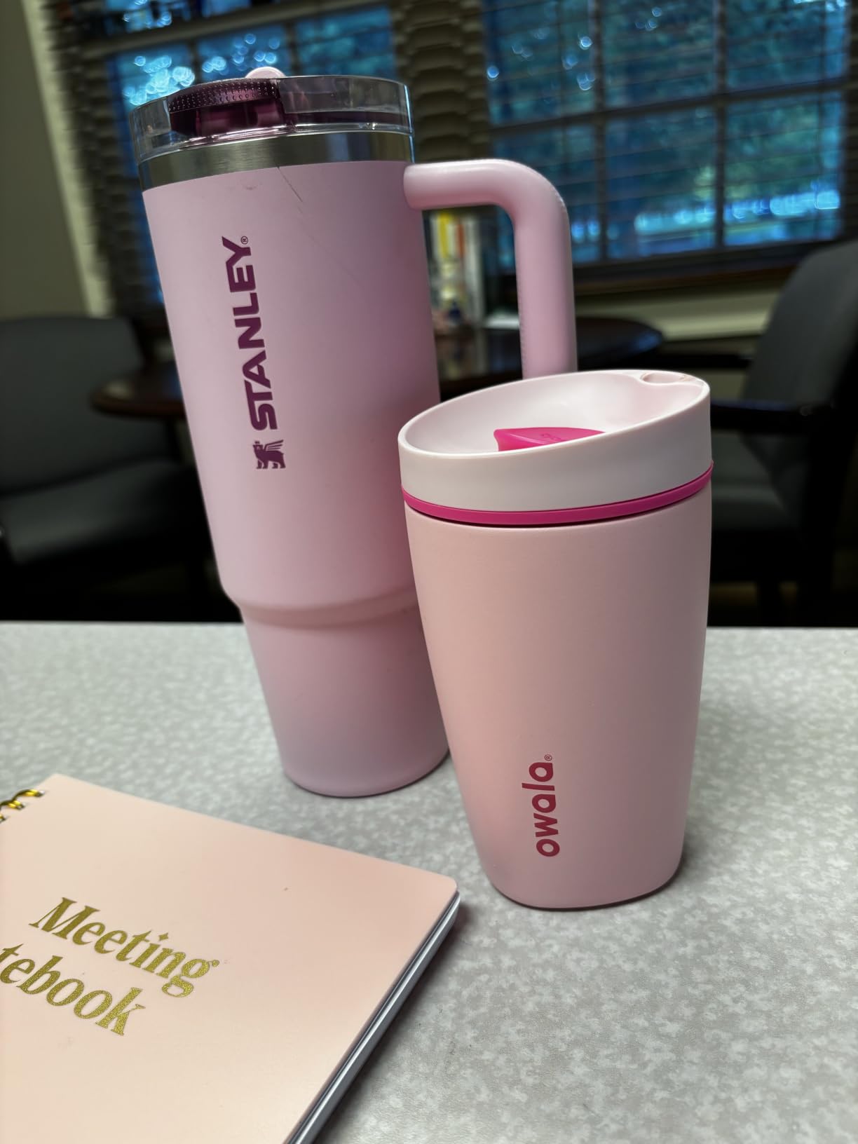 Owala SmoothSip Slider Insulated Stainless Steel Coffee Tumbler, Reusable Iced Coffee Cup, Hot Coffee Travel Mug, BPA Free 20 oz, Grey/Blue (High Dive) customer photo 1