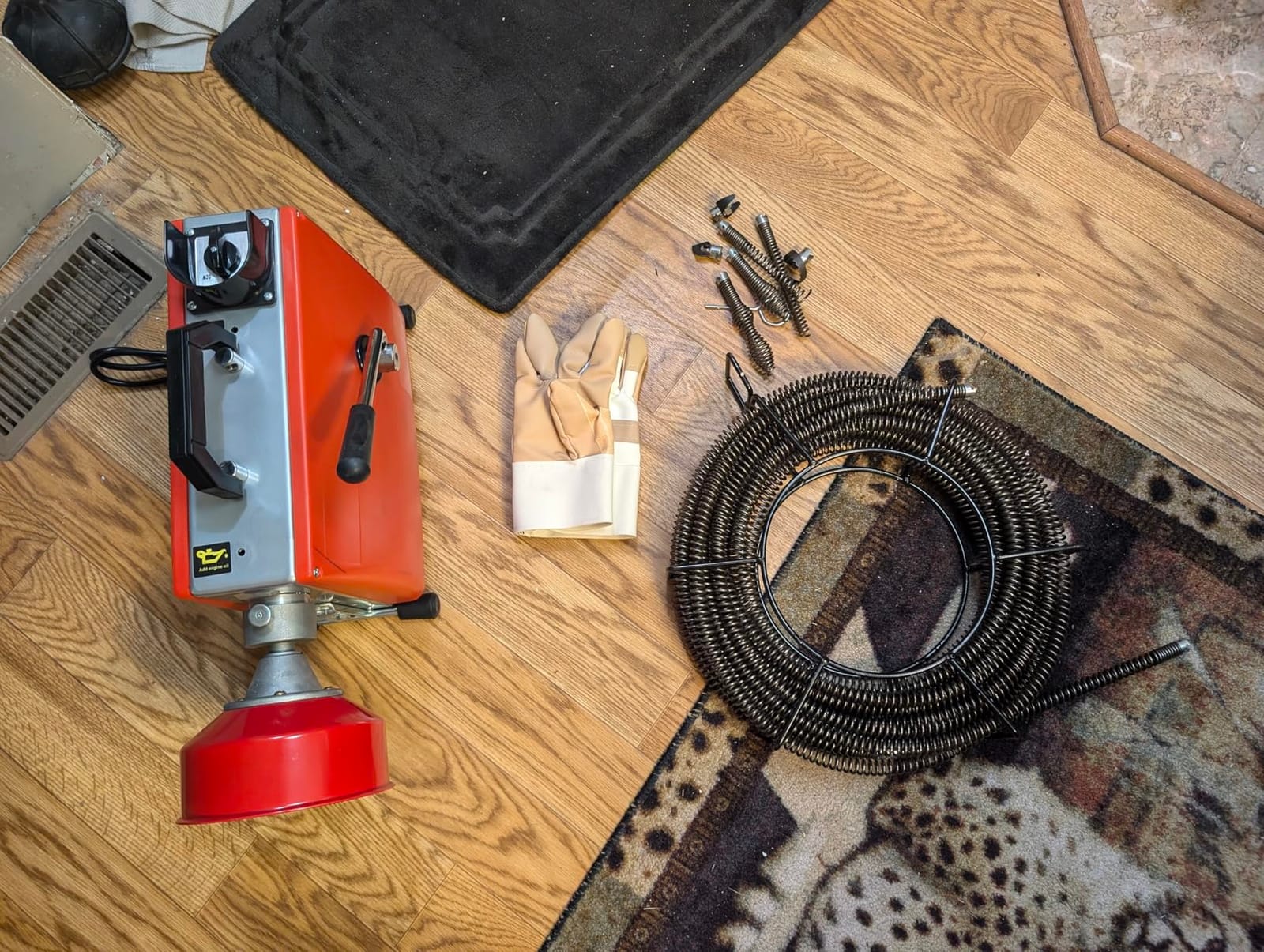 VEVOR 120FT x 7/8 Inch Drain Cleaner Machine, 420W Electric Sewer Snake Auger Manual Feed with 6 Cutters, 2 Steel Cables & CW/CCW Control for 1.9