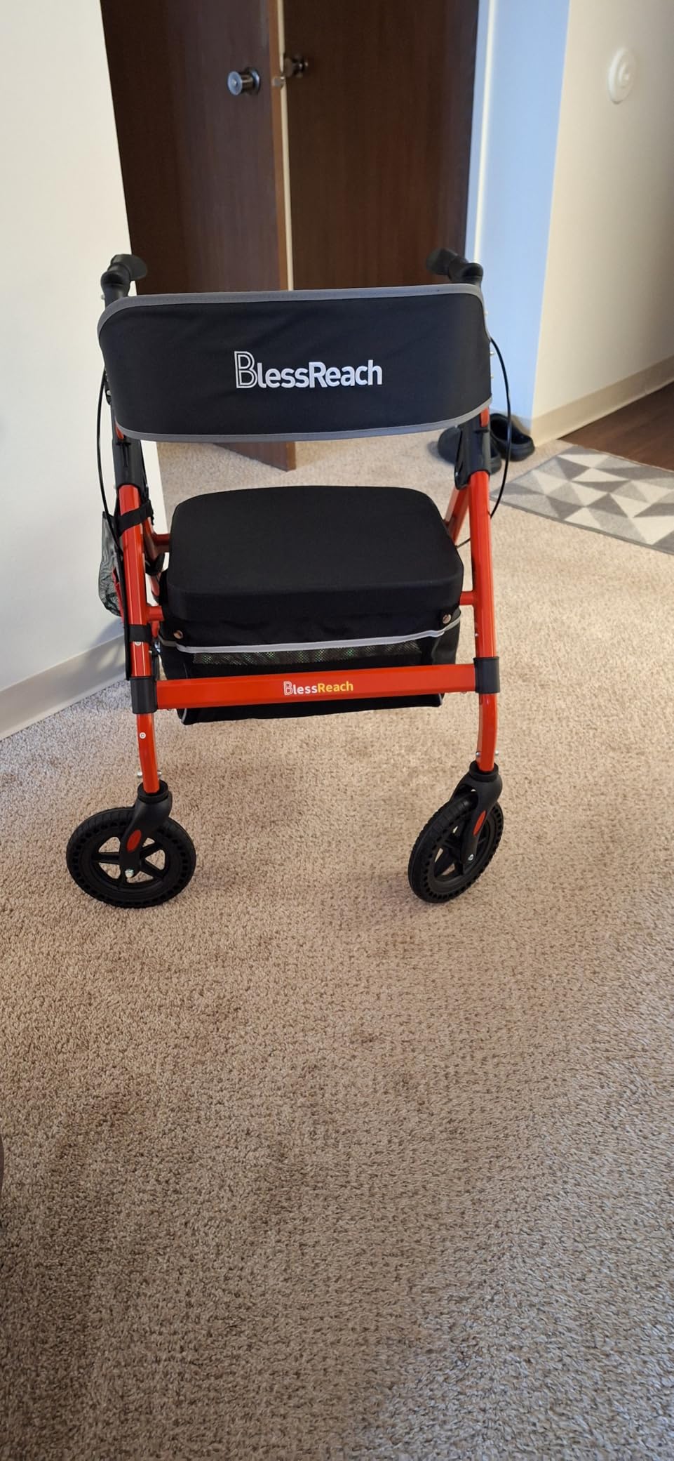 BlessReach Foldable Heavy-Duty Rollator Walkers with Seat for Seniors, Red | Folding Tall walkers for Tall Men, 400 lb Capacity, 8'' Wheels, 18
