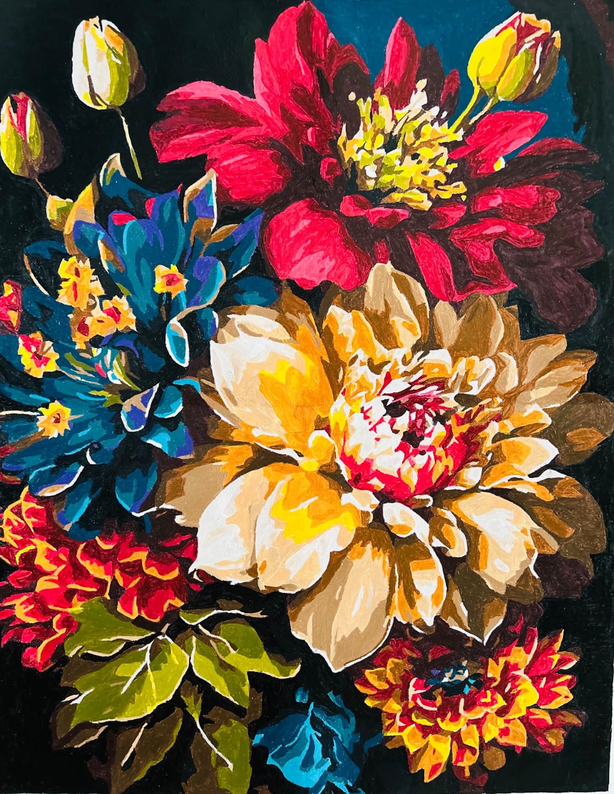 JATOK Paint by Numbers Kit for Adults, Floral Bouquet, 16 x 20 in | DIY rolled canvas unframed with numbered acrylic paints and three brushes for a beginner-friendly painting craft customer photo 2