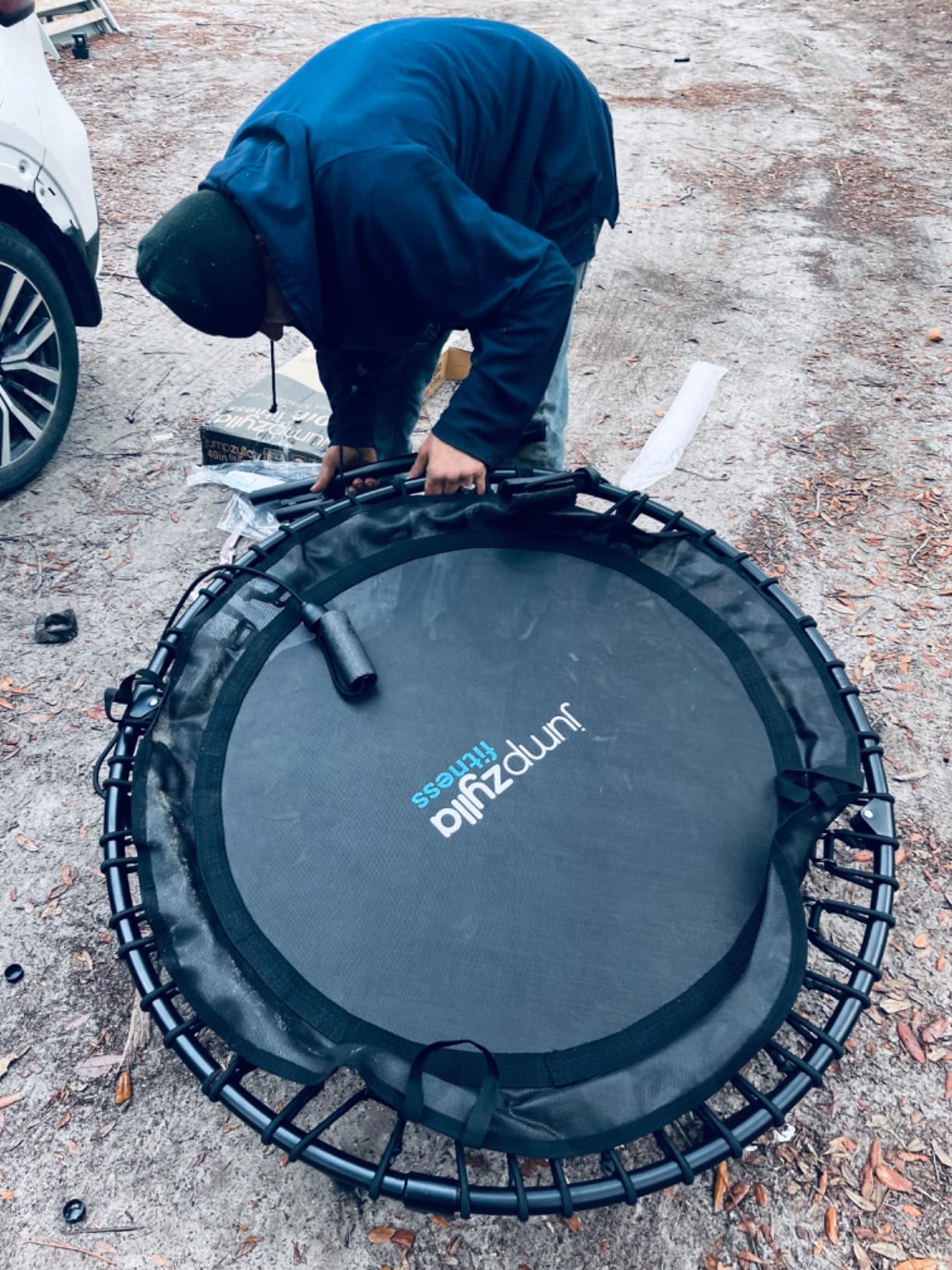 JUMPZYLLA Mini Rebounder Trampoline for Adults, Fitness Trampoline with Bar | 450/550 lbs Exercise Trampoline with Adjustable Handle, 40/48 in for Indoor/Outdoor Workouts customer photo 1