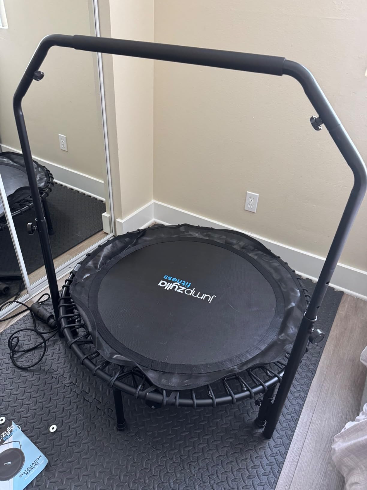 JUMPZYLLA Mini Rebounder Trampoline for Adults, Fitness Trampoline with Bar | 450/550 lbs Exercise Trampoline with Adjustable Handle, 40/48 in for Indoor/Outdoor Workouts customer photo 2