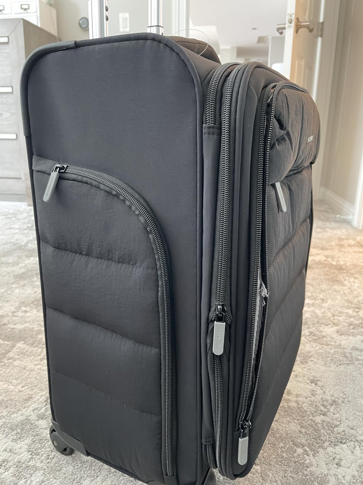 BAGSMART Softside Underseat Personal Item Suitcase with Wheels, Camel customer photo 1