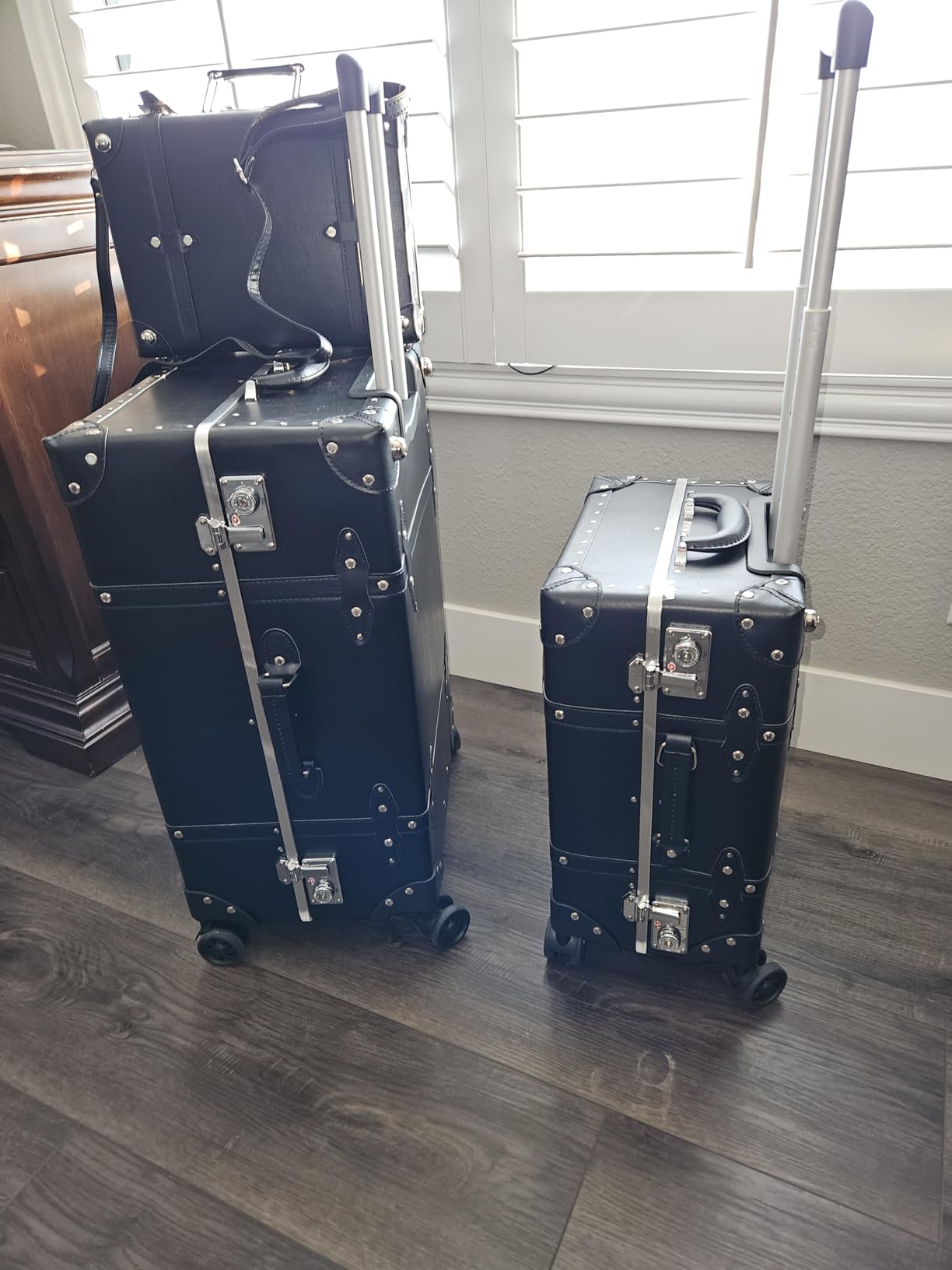 Vintage PU Leather Luggage Set, Retro Trunk Suitcase with Wide Aluminum Frame, TSA Key Locks and Smooth 360° Spinner Wheels (Heritage Olive,20