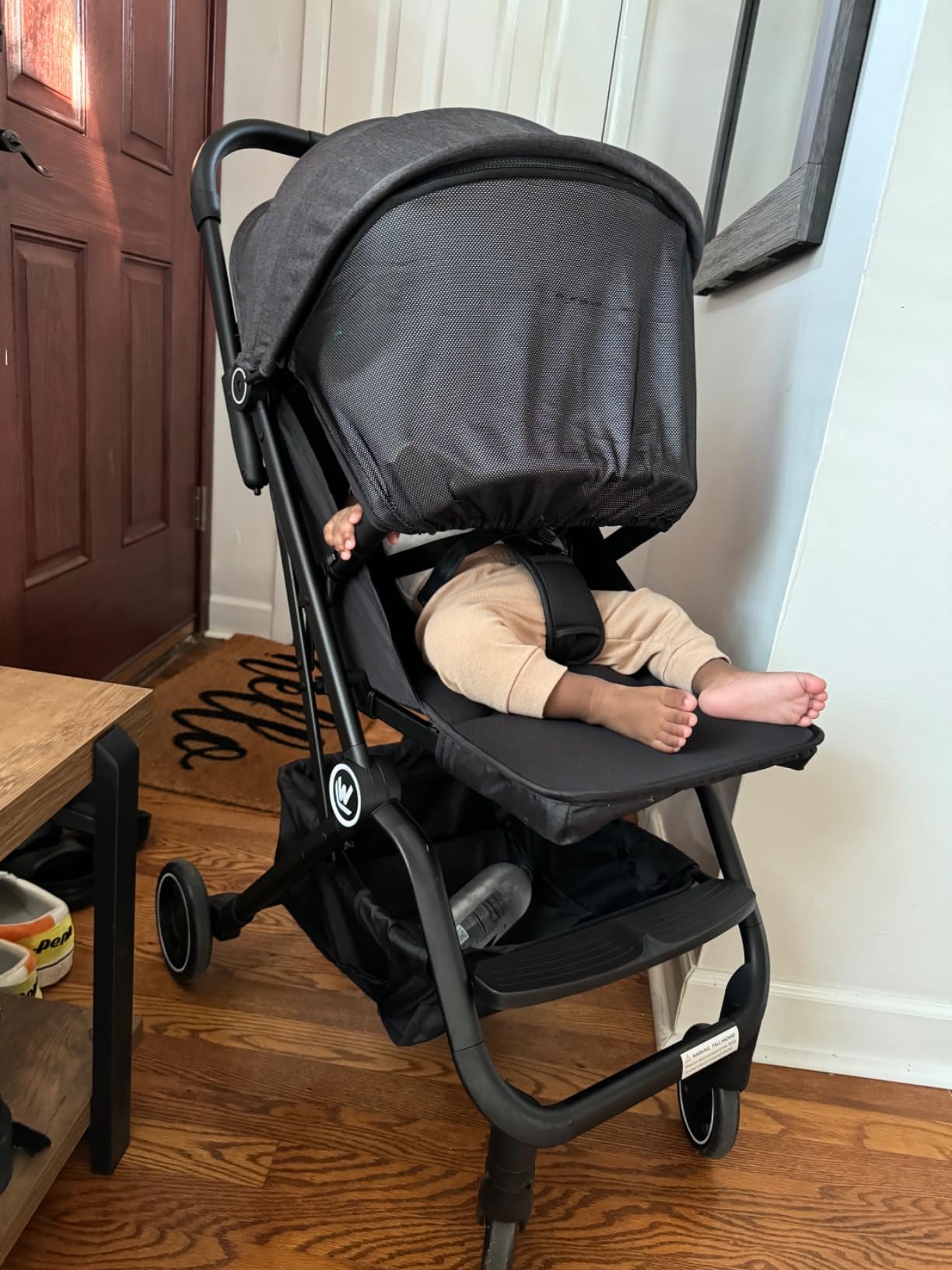 Rollingsurfer Lightweight Baby Stroller for Airplane, Compact Travel Pushchair with Retractable Foot Cover & Reclining Backrest, One Hand Fold Stroller for Toddlers 0-36 Months customer photo 1