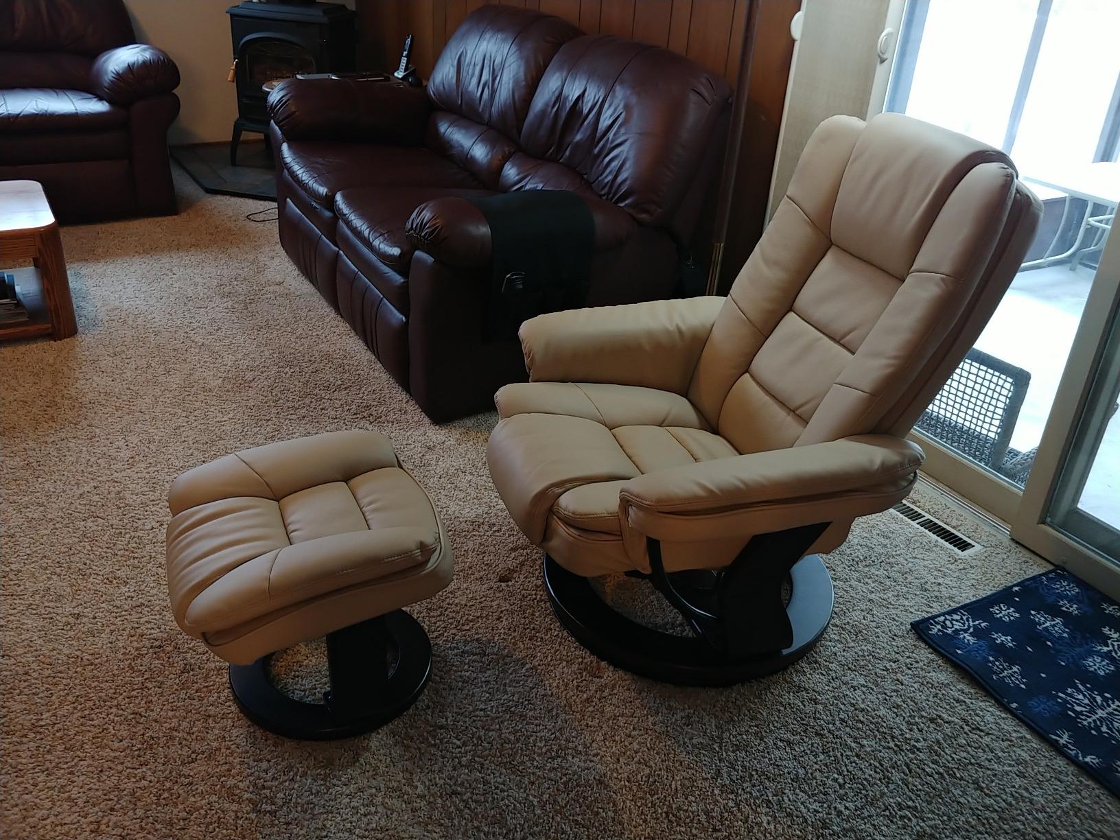 Swivel Recliner Chair with Ottoman Reclining Lounge Sofa Footrest, Set of 1 | 360° Sturdy Wood Base, Soft Faux Leather, Upholstered Ultra-Plush Foam, Modern Armchair, Living Room Bedroom Office Reading customer photo 1