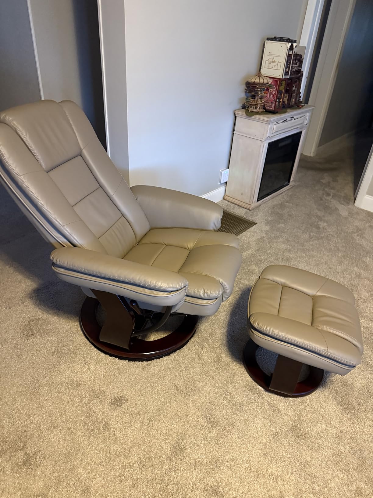 Swivel Recliner Chair with Ottoman Reclining Lounge Sofa Footrest, Set of 1 | 360° Sturdy Wood Base, Soft Faux Leather, Upholstered Ultra-Plush Foam, Modern Armchair, Living Room Bedroom Office Reading customer photo 2