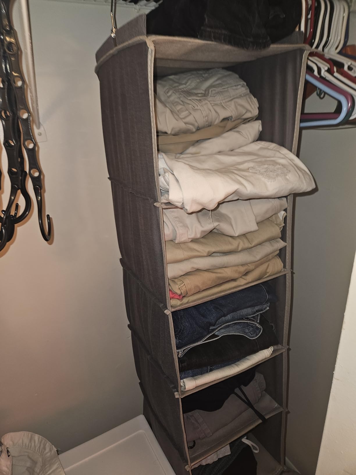 BOOMIBOO Hanging Closet Organize and Shelves, 5-Hanging Shelf with 2 Side Pockets, Storage Foldable (Grey) customer photo 1