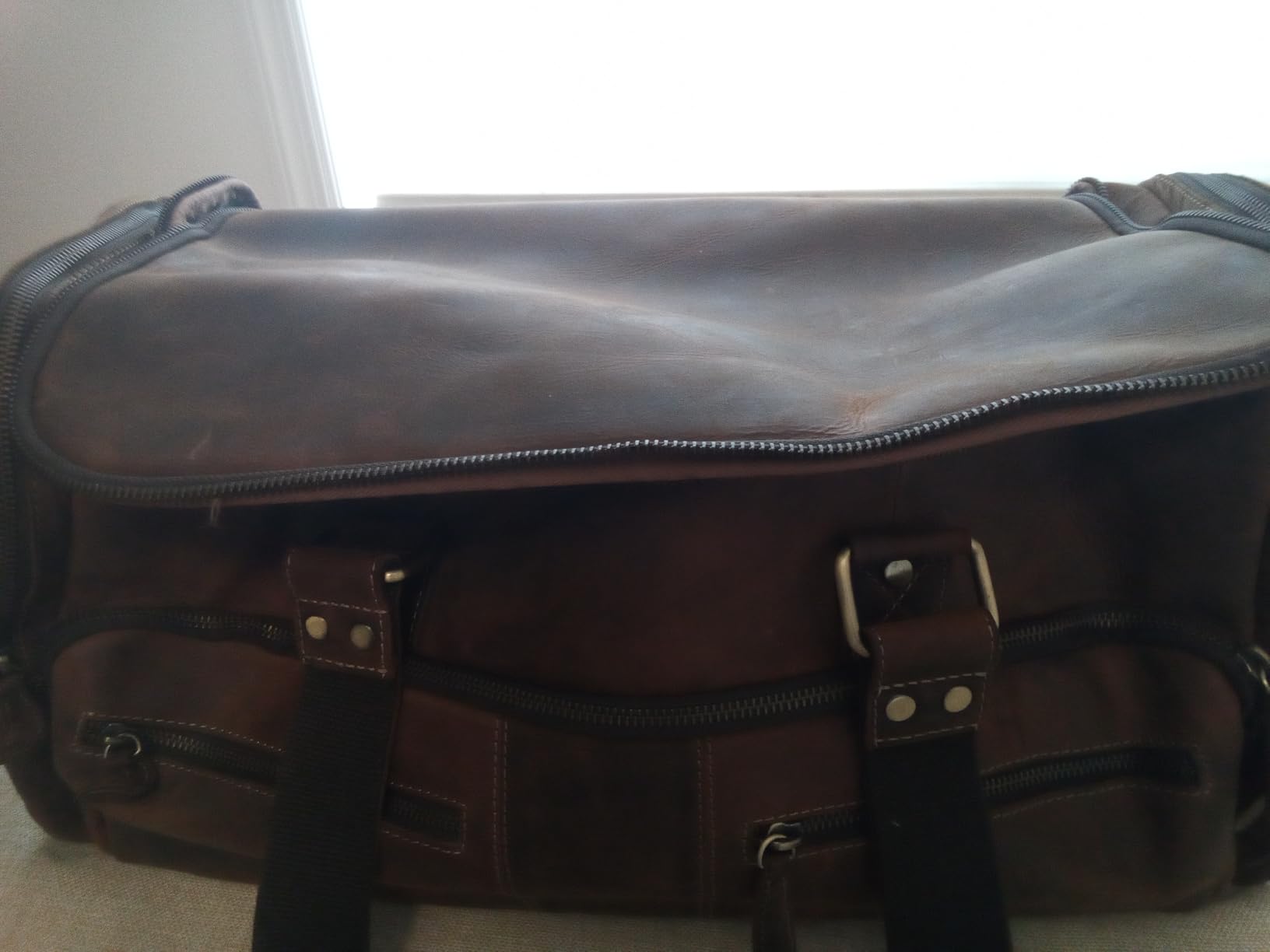 Full Grain Leather Duffle Bag for Men | TSA Approved 22x14x9 Carry On Luggage | 22 Inch, 45L Capacity | Overnight Weekender & Travel Duffel | Black customer photo 1