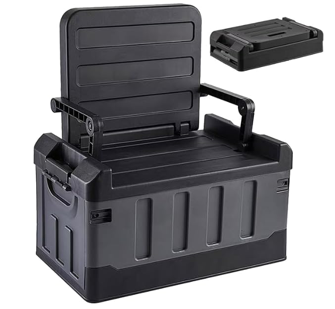 60L Foldable Seatable Camp Box Storage Bins w/Lids Trunk Organizer(Black) customer photo 2