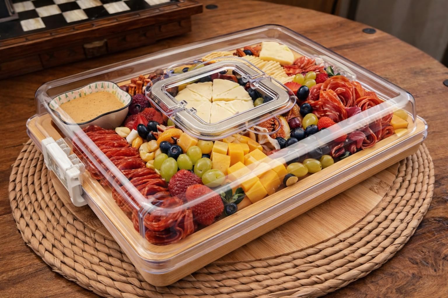 CAWIU Portable Charcuterie Board with Lid, Travel Cheese Board & Snack Tray | Serving Board with 4 Cheese Tools for Kitchen, Picnics Party, Weddings, Housewarming Gift (6 Compartment, Black) customer photo 1