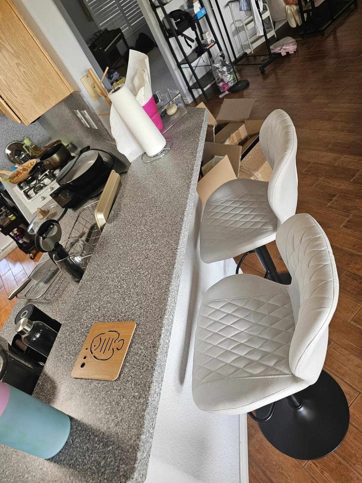 Bar Stools Set of 4, Modern Swivel Counter Height Barstools for Kitchen Island Chairs, Adjustable Fabric Bar Stools with Back for Kitchen Counter Bar, Brown customer photo 2