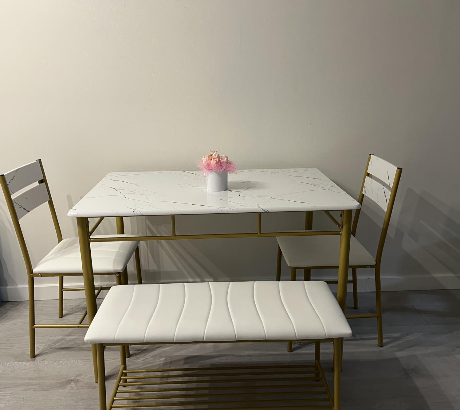 IRONCK Dining Table Set for 4, Kitchen Table and Chairs Set, Gray | Kitchen Table with Upholstered Bench and 2 Chairs for Small Space, Apartment customer photo 1