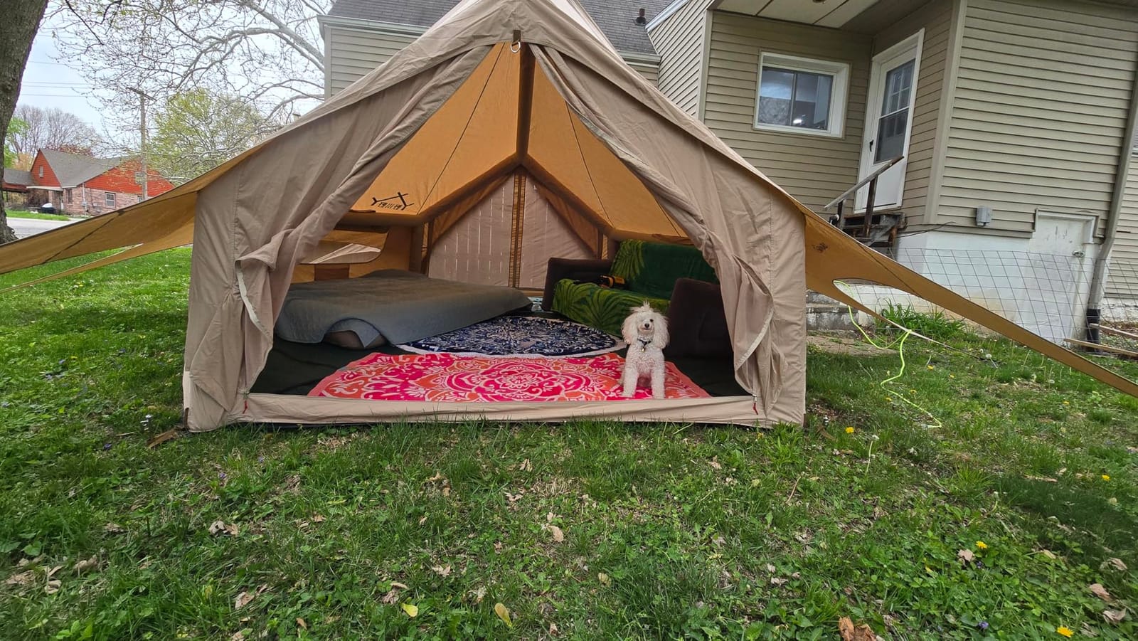 Inflatable Tent, Outdoor Easy Setup Inflatable Tents for Camping, Portable Blow Up Tent with Stove Jack, Cotton Canvas Material for Glamping, for 4 Season, 4/6/8/10 Person Use customer photo 2