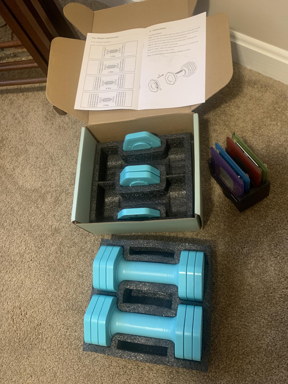 EQUIPRO Adjustable Dumbbell Set, 4 in 1 Free Weights Dumbbells Set for Women, Weights for Women at Home, 2lb 3lb 4lb 5lb with TPU Soft Rubber Handle for Home Gym Exercise Training customer photo 2