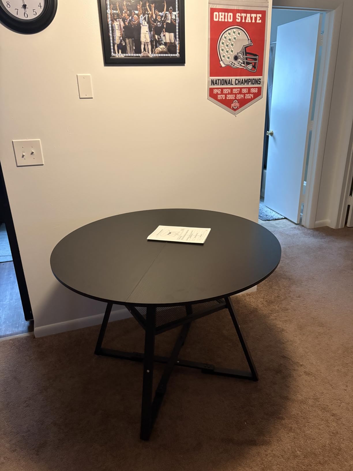 Jocoevol Round Dining Table for 4, Kitchen Dining Room Circle Dinner Pedestal Table, Space Saving Wood Kitchen & Dining Room Furniture (Vintage, 42In) customer photo 1