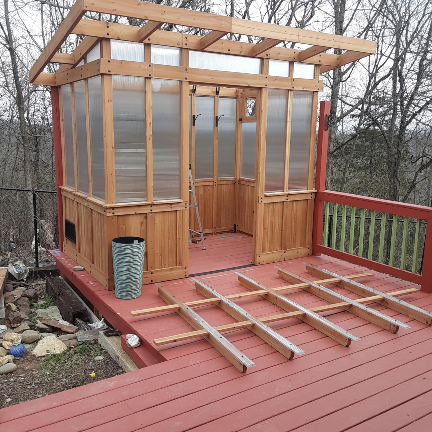 Backyard Discovery Poppy 11' x 7' Cedar Wood and Polycarbonate Walk-In Greenhouse Kit with Exhaust Fan, Windows, Hose Hook-Ups, PowerPort, Staging Shelves, Plant Hooks for Year-Round Outdoor Gardening customer photo 1