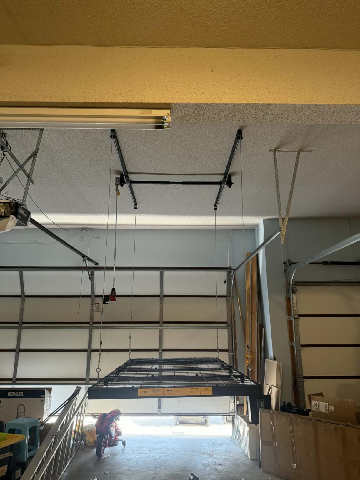 Overhead Garage Storage Rack - 4x8 FT Garage Ceiling Storage Racks with Safety Lock, Heavy-Duty Ceiling Mounted Lift System and Storage Organizer, Ideal for Maximizing Overhead Space, 325 lbs Capacity customer photo 1