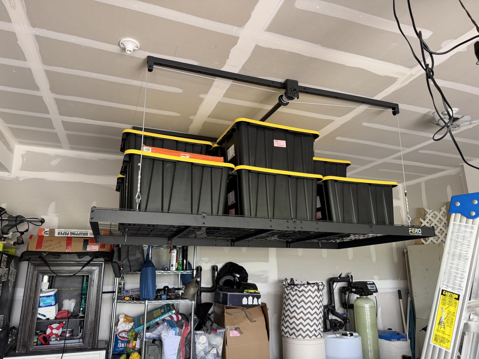 Garage Ceiling Storage Racks - 4x8 FT Overhead Garage Storage Rack with Safety Lock, Heavy-Duty Ceiling Mounted Lift System and Storage Organizer, Ideal for Maximizing Overhead Space, 325 lbs Capacity customer photo 2