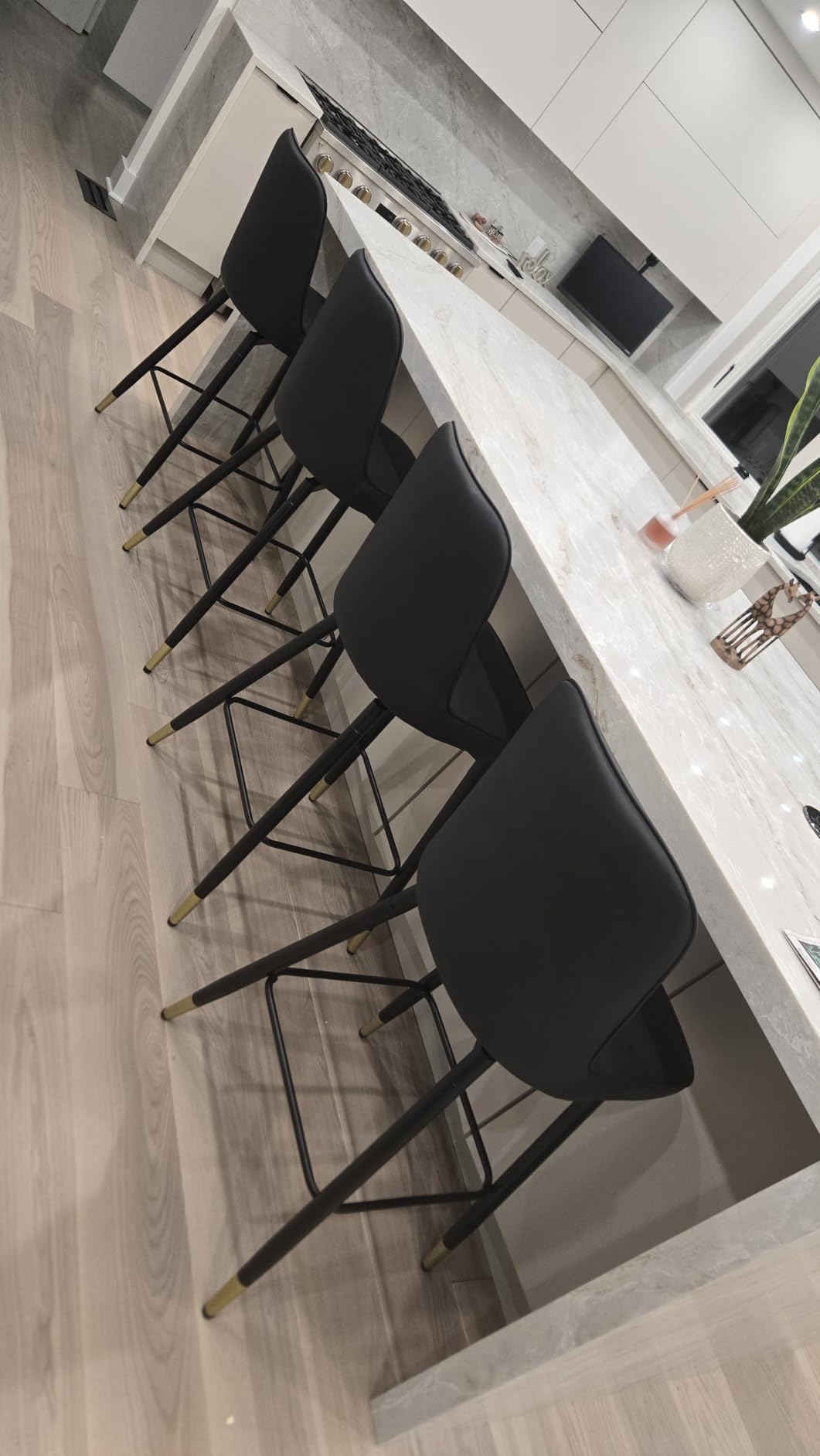 Counter Height Bar Stools Set of 2,Modern Bar Stools Set of 2,Brown Faux Leather Barstools with Back and Footrest,27