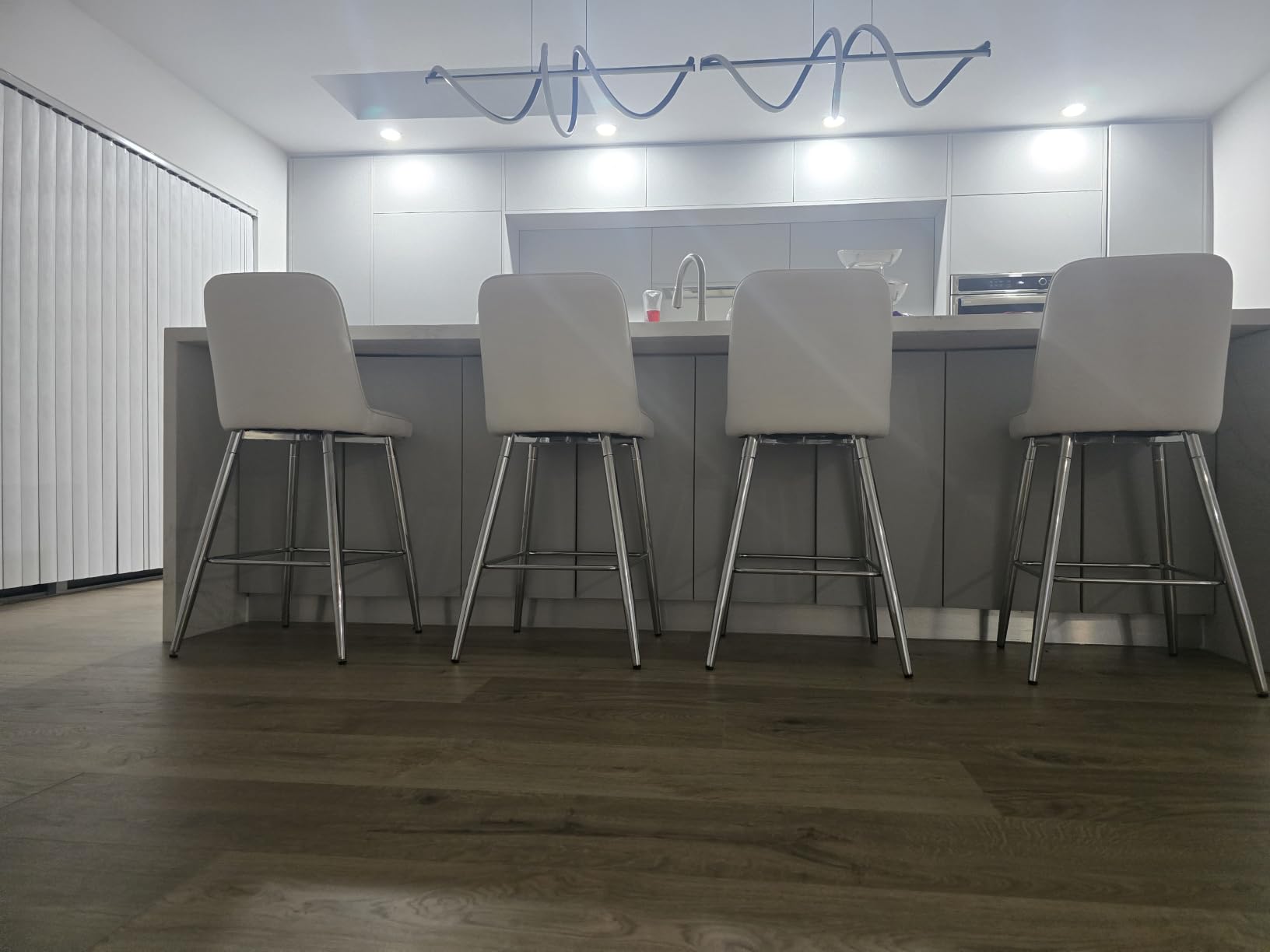 Counter Height Bar Stools Set of 2,Modern Bar Stools Set of 2,Brown Faux Leather Barstools with Back and Footrest,27