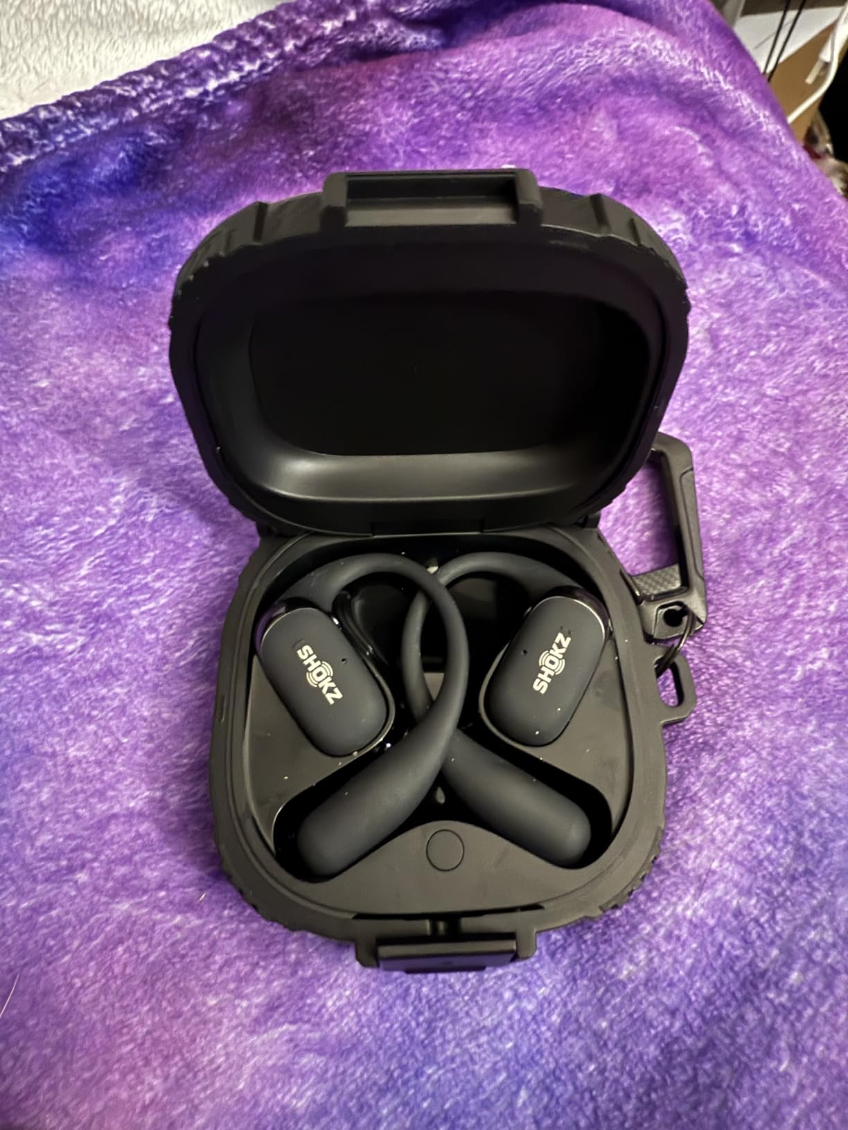 SHOKZ OpenFit 2 Open-Ear Earhook Bluetooth Earbuds, Black, 48H Playtime | Bundle with Carrying Bag; Powerful bass; IP55 Water-Resistant; AI call clarity; Bluetooth 5.4; Gym/outdoor/home use customer photo 2