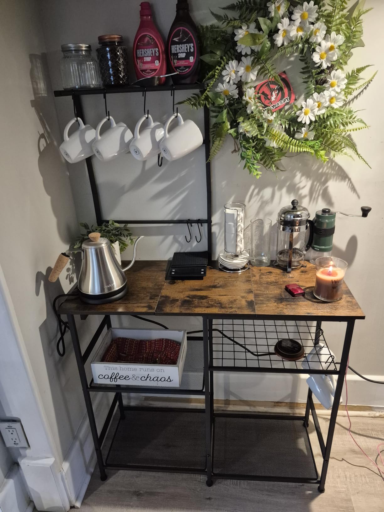 3IngSeagulls Bakers Rack with Power Outlet, Kitchen Microwave Stand with 10 S-shaped Hooks, 6-Tier Coffee Bar Station, Kitchen Storage Shelf Rack for Spices, Pots, Rustic Brown customer photo 1