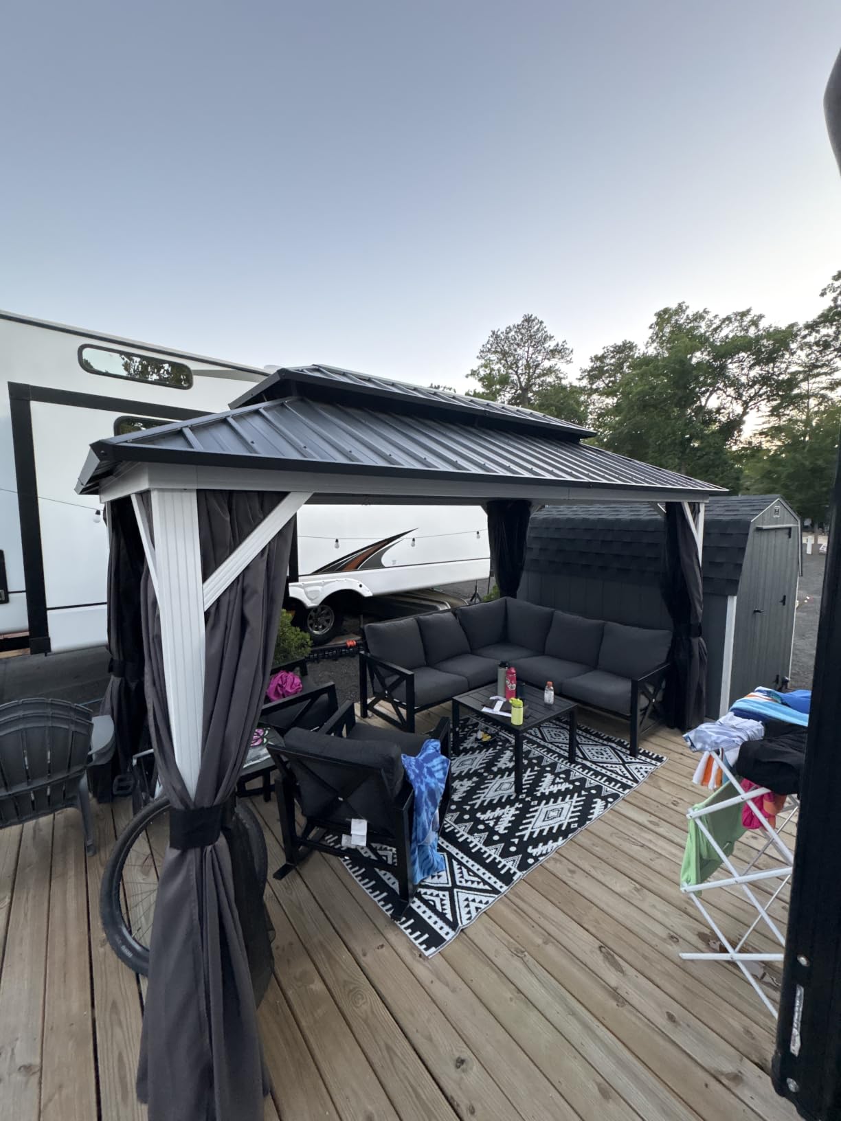 PURPLE LEAF Hardtop Gazebo 10' x 12' Pavilion Wind-Resistant White Frame, 1800lb Snow Load, Powder-Coated Aluminum Anti-Rust, Wind-Resistant, Curtains & Netting, 3.9'' Thick Posts customer photo 1