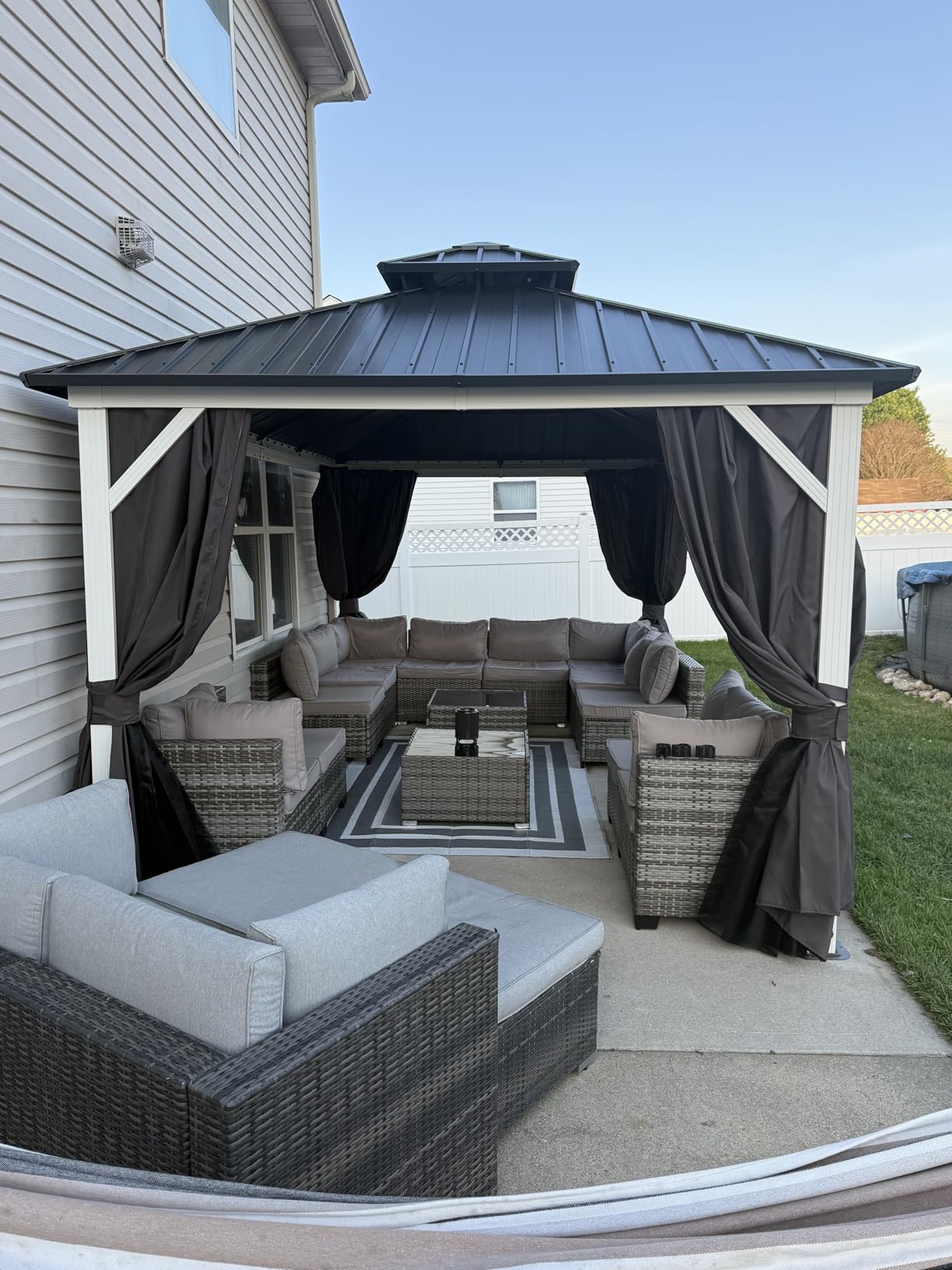PURPLE LEAF Hardtop Gazebo 10' x 12' Pavilion Wind-Resistant White Frame, 1800lb Snow Load, Powder-Coated Aluminum Anti-Rust, Wind-Resistant, Curtains & Netting, 3.9'' Thick Posts customer photo 2