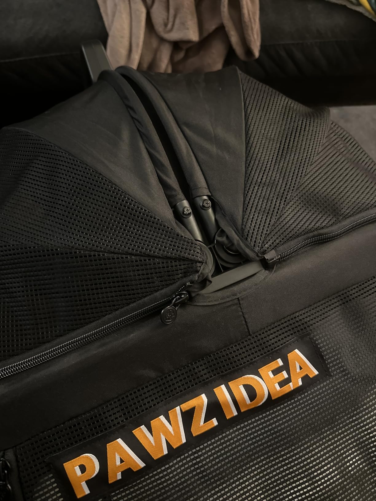 PAWZIDEA Portable Dog Crate for Car Travel, Medium & Large Dogs Up to 80lbs | Soft-Sided Dog Car Kennel for Backseat, Secures Seatbelt & Headrest Strap, Collapsible Enclosed Car Seat Carrier, Chew-Proof customer photo 2
