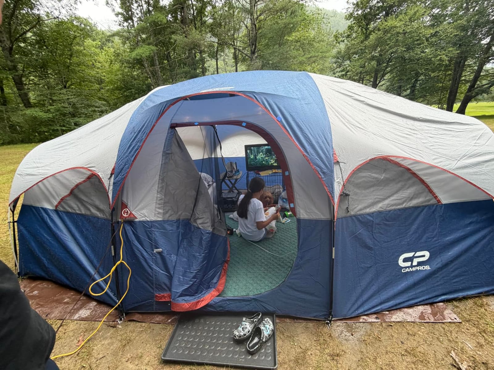 CAMPROS CP 8 Person Camping Tent, Room Divider, Rainfly, Weather Resistant | Family tent with 5 large mesh windows, double-layer design, and a carry bag, 14' x 9' x 72
